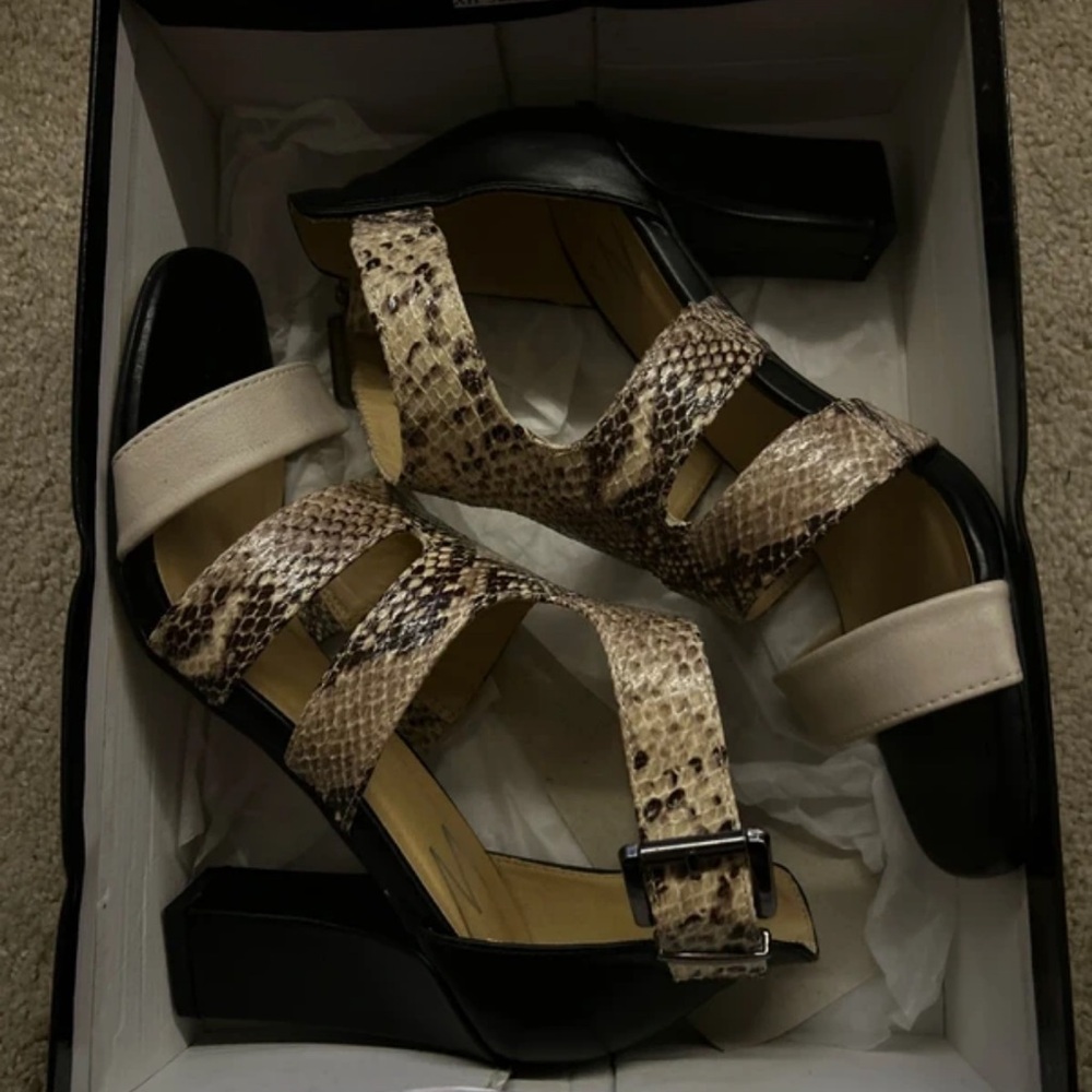 Elegant Snakeskin and Black Women's Sandals